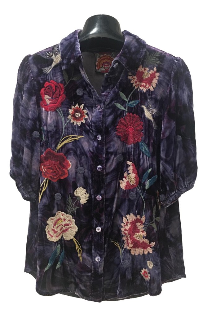 JOHNNY WAS Junia Lisbon Purple Button-Down Velvet Top