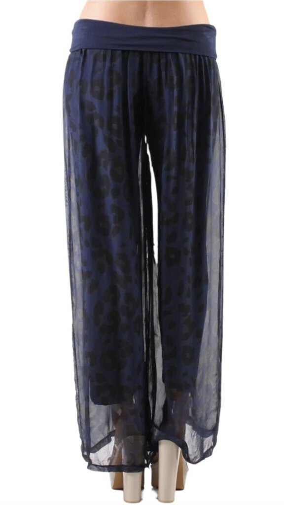 GIGI Printed Navy and Black Leopard Silky Lined Pant with Elastic Knit Waistband