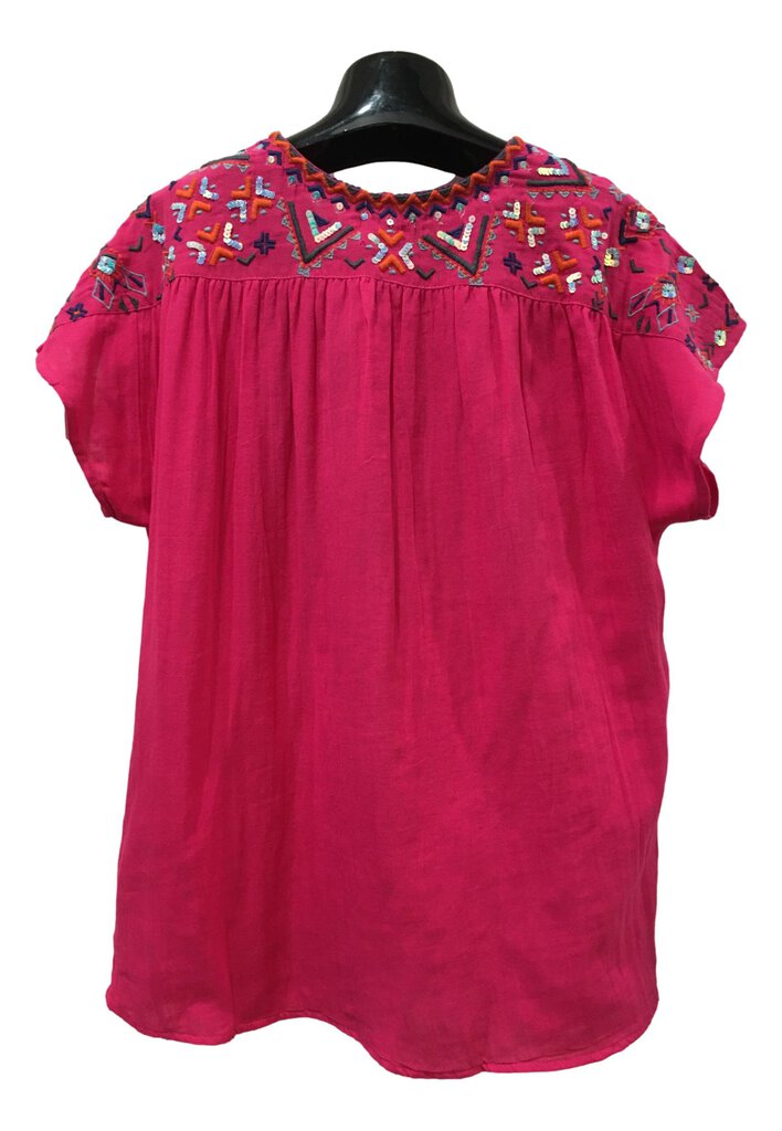 AVANI Pink Short Sleeve Cotton Embroidered Top