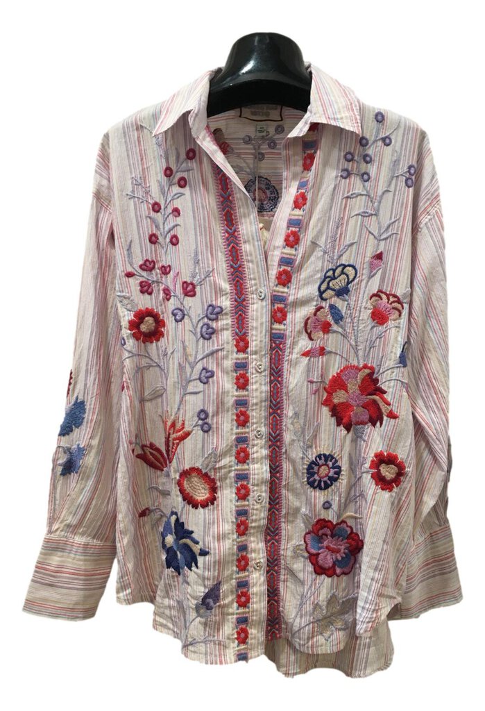 JOHNNY WAS WORKSHOP STRIPED LONG SLEEVE PIPER SHIRT TOP