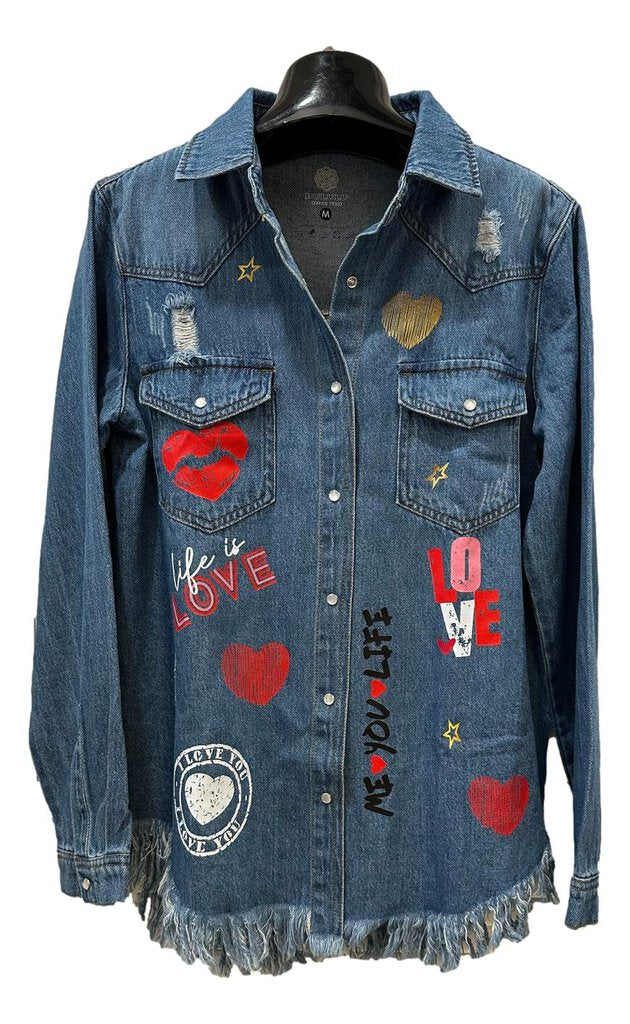 BULULU Life Is Love Denim Long Sleeve Shirt Top