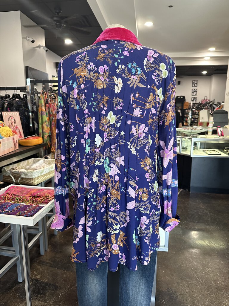 ARATTA Long Sleeve Blue and Mixed Floral Blouse Top