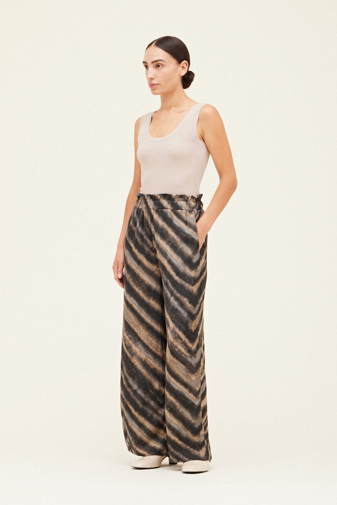 GRADE & GATHER Taupe and Slate Elastic Waist Wide Leg Pant