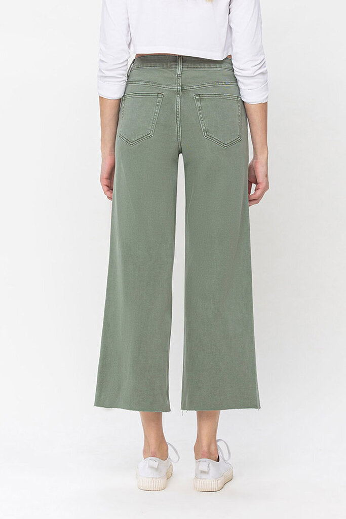 VERVET Army Green Wide Leg Unfinished Hemline Jean