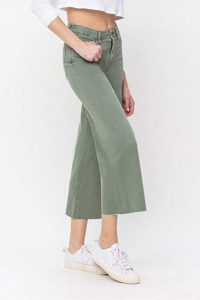 VERVET Army Green Wide Leg Unfinished Hemline Jean