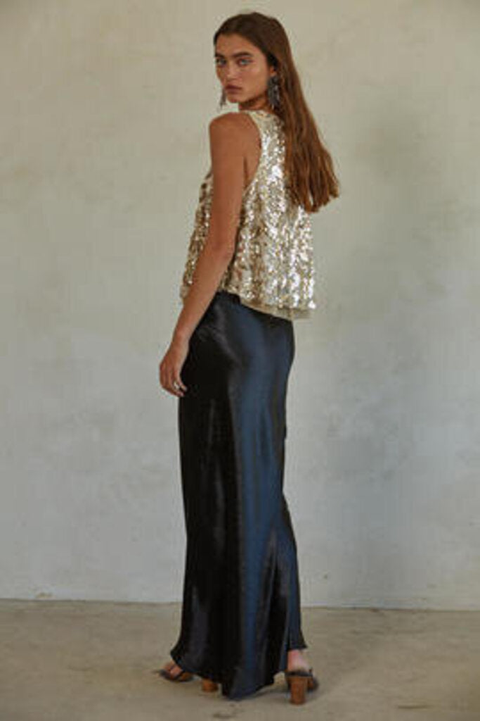 BY TOGETHER Sleeveless Gold Sequin Swing Tank Top