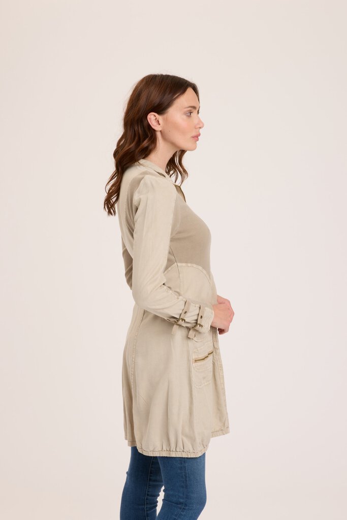 XCVI Beige Galena Zip Up Long Sleeve Jacket Dress