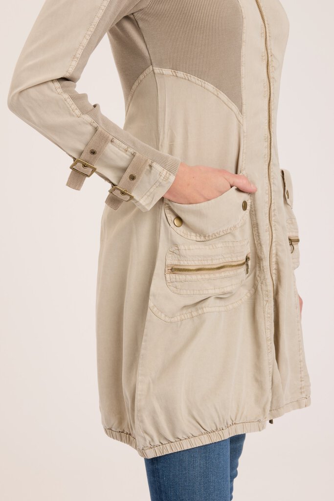 XCVI Beige Galena Zip Up Long Sleeve Jacket Dress