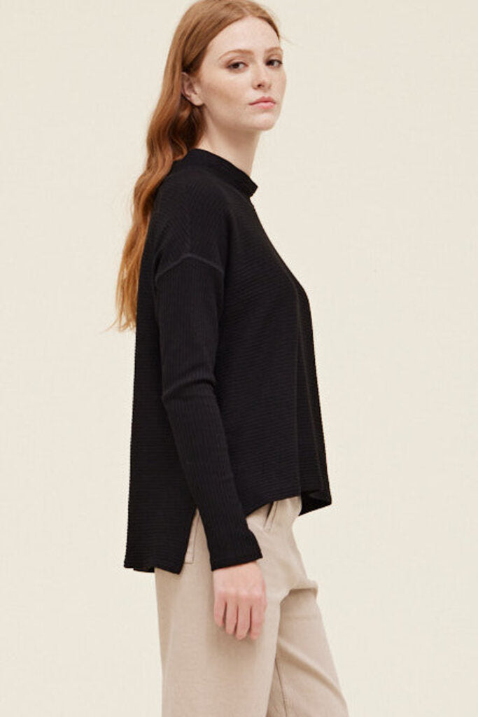 Grade & Gather Black Ribbed Long Sleeve Knit Top