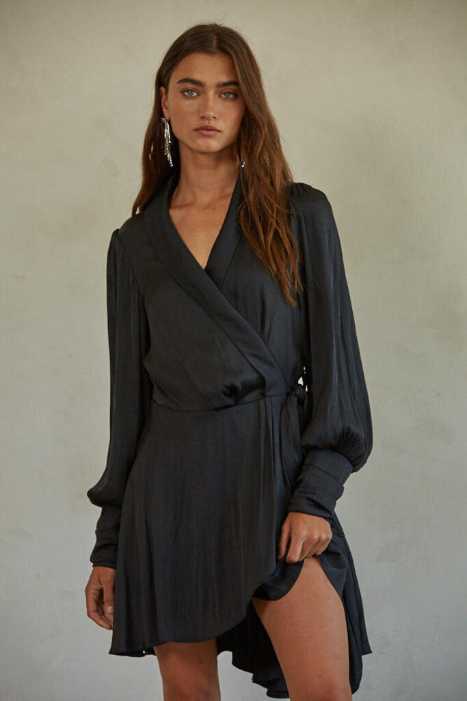 BY TOGETHER Black Long Sleeve Wrap Dress