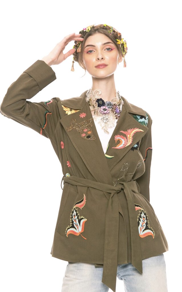 ARATTA Army Green Estrella Embroidered Jacket with Belt