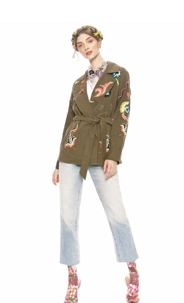 ARATTA Army Green Estrella Embroidered Jacket with Belt