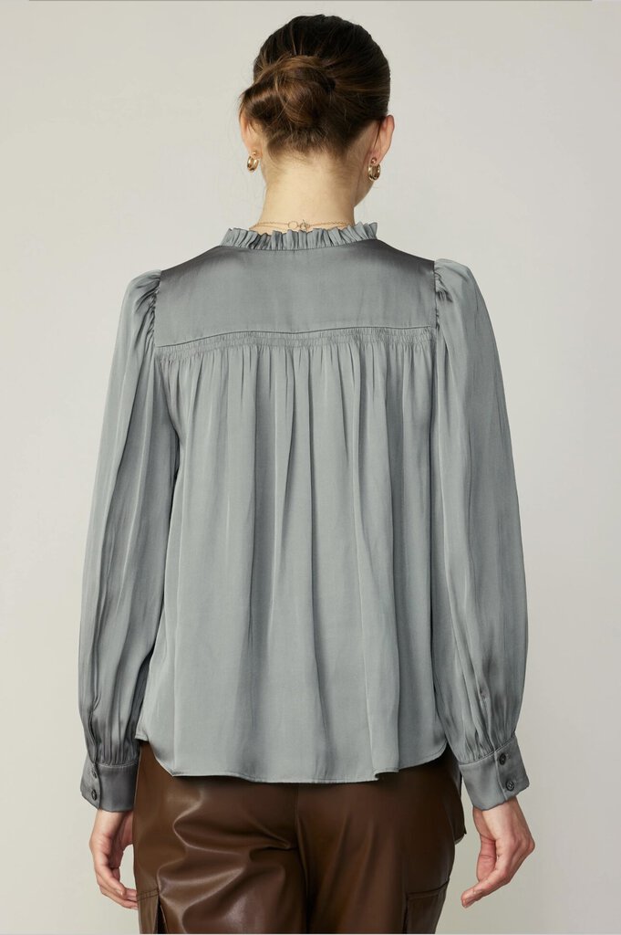 CURRENT AIR Grey Long Sleeve Smocked Shoulder Blouse