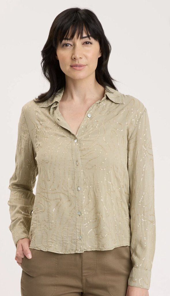 XCVI DUSTY GREEN SERAPHINA BUTTON-UP LONG SLEEVE TOP