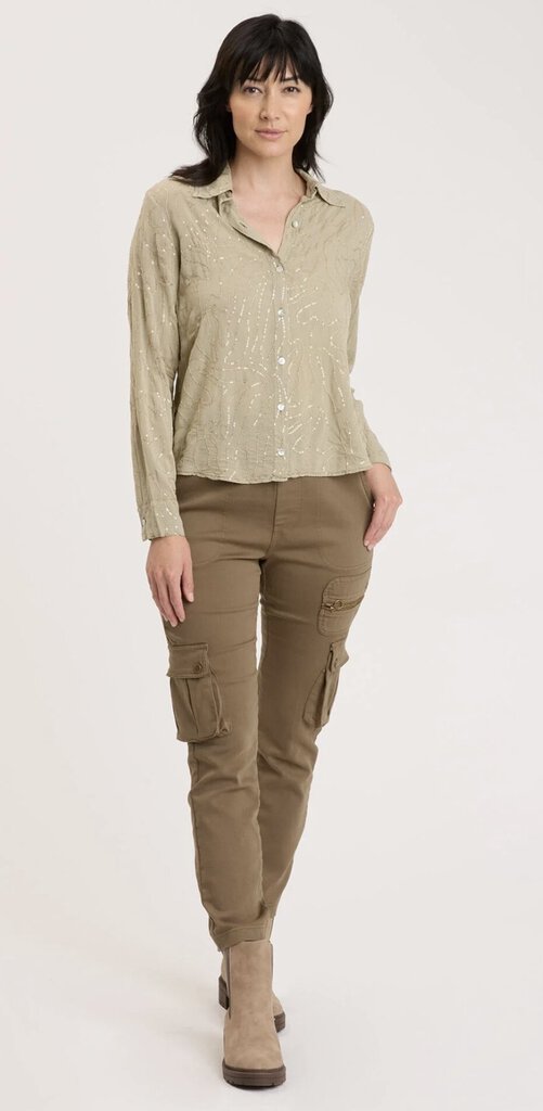 XCVI DUSTY GREEN SERAPHINA BUTTON-UP LONG SLEEVE TOP