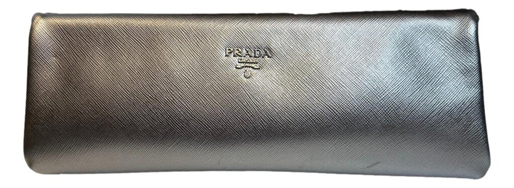 PRADA Silver Leather Saffiano East West Clutch Bag