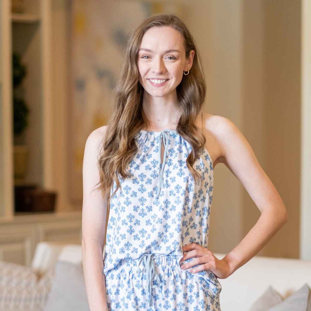 THE ROYAL STANDARD White and Blue Fleur De Lis Loungewear Cami