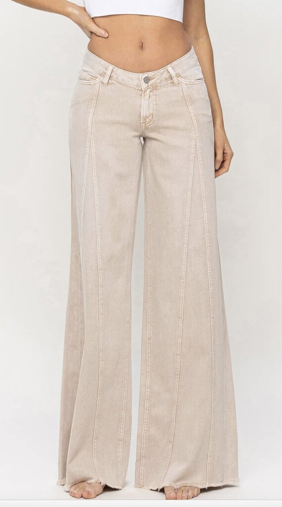 FLYING MONKEY Low Rise Baggy Wide Leg Jeans With Cut Seam Detail