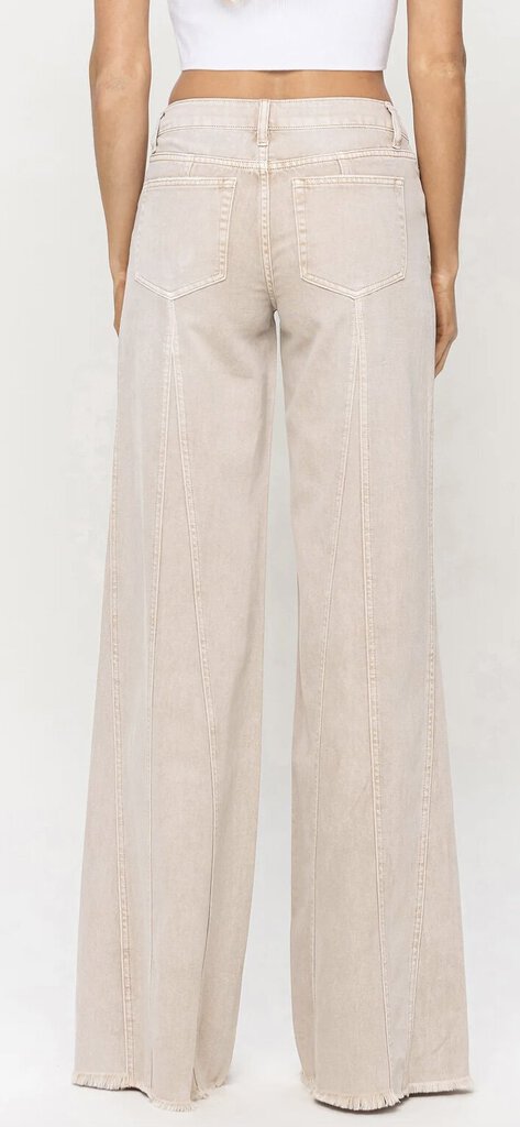 FLYING MONKEY Low Rise Baggy Wide Leg Jeans With Cut Seam Detail