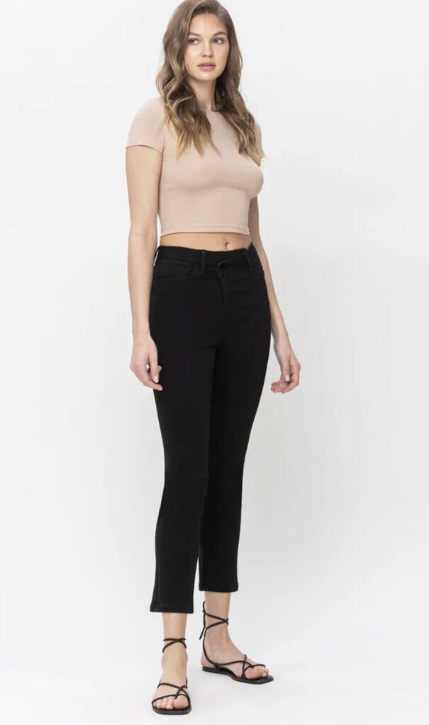 VERVET Black High Rise Crossover Waistband Slim Cropped Straight Jeans