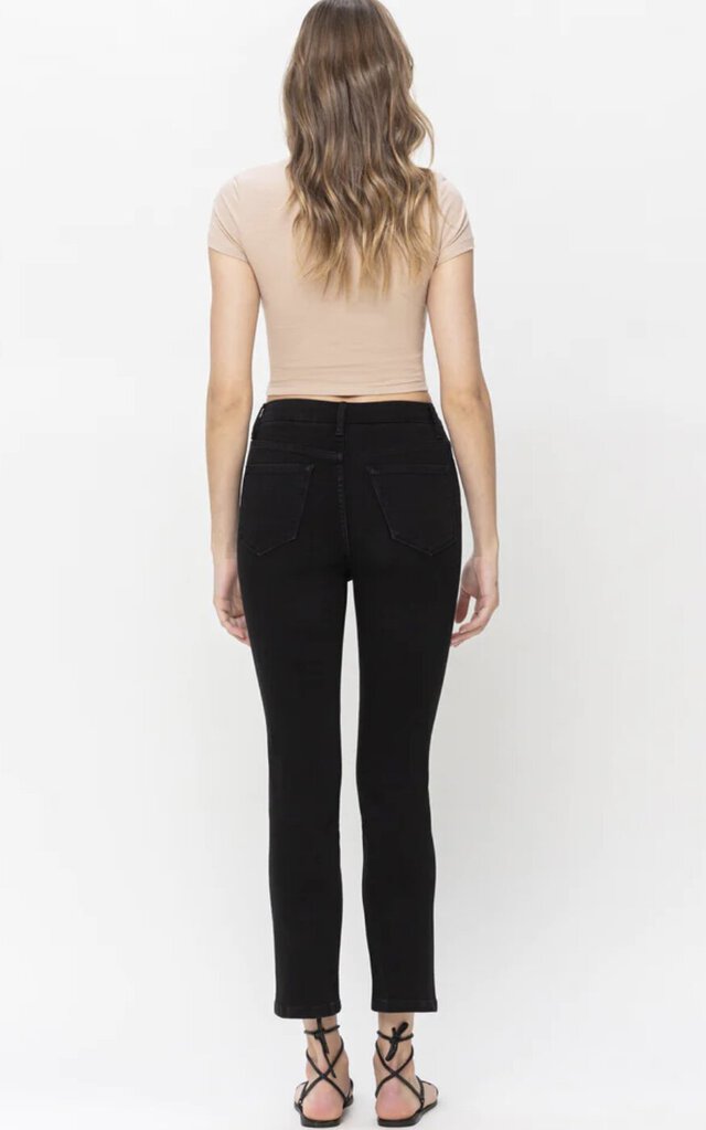 VERVET Black High Rise Crossover Waistband Slim Cropped Straight Jeans