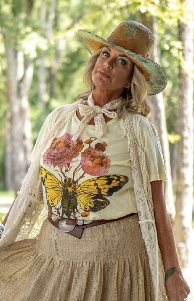 JADED GYPSY Yellow Short Sleeve Dandelion Butterfly Cotton Top