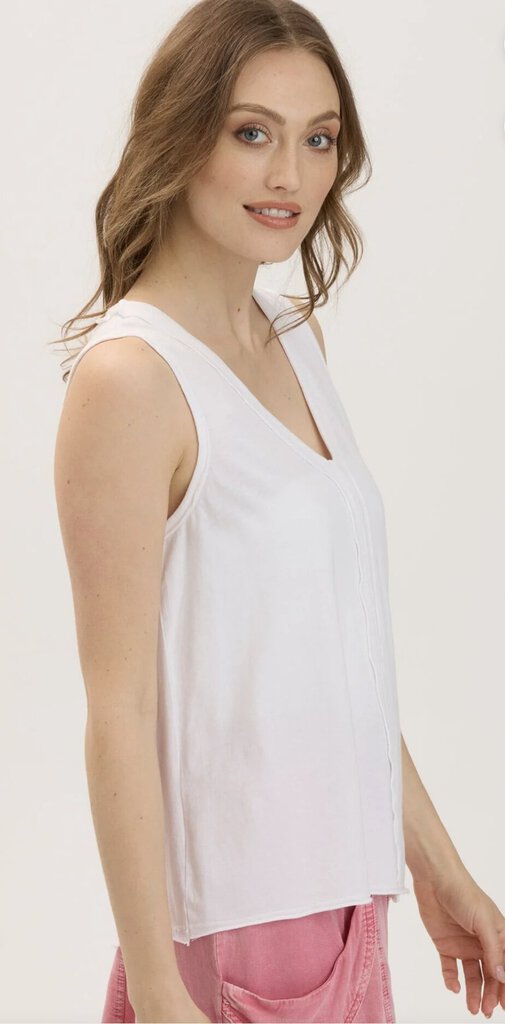 WEARABLES Sleeveless White V-neck Cotton Top