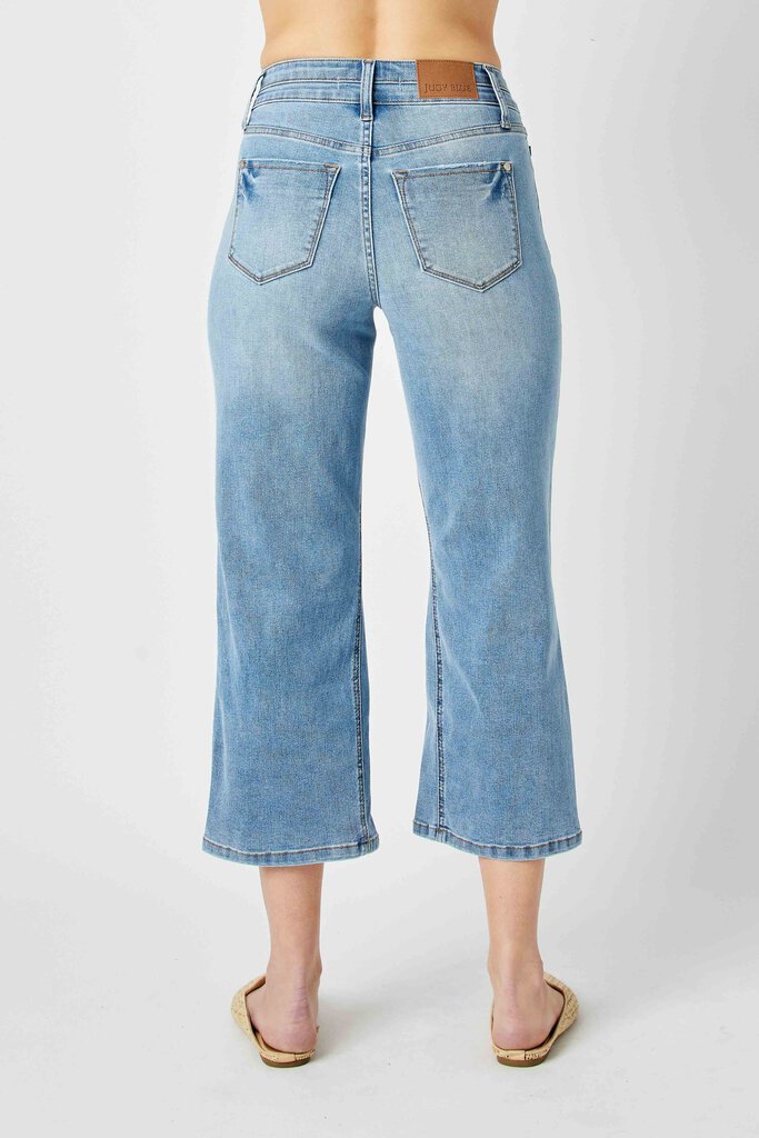 JUDY BLUE HIGH WAIST DOUBLE WAISTBAND CROP WIDE LEG JEAN