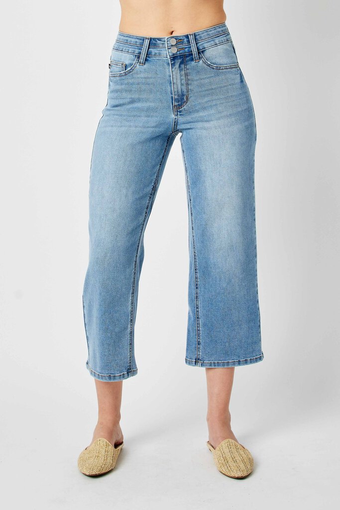 JUDY BLUE HIGH WAIST DOUBLE WAISTBAND CROP WIDE LEG JEAN