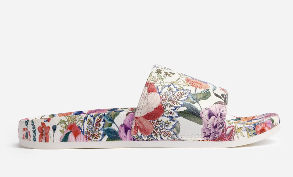 JOHNNY WAS White with Mixed Floral Jungle Poolslide Sandal