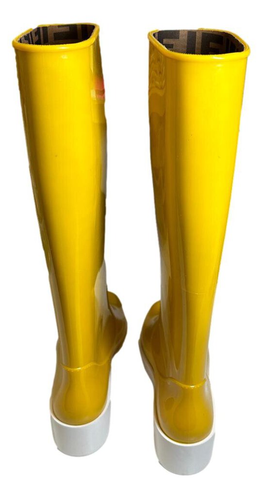 FENDI Yellow Wedge Rubber Rain Boot