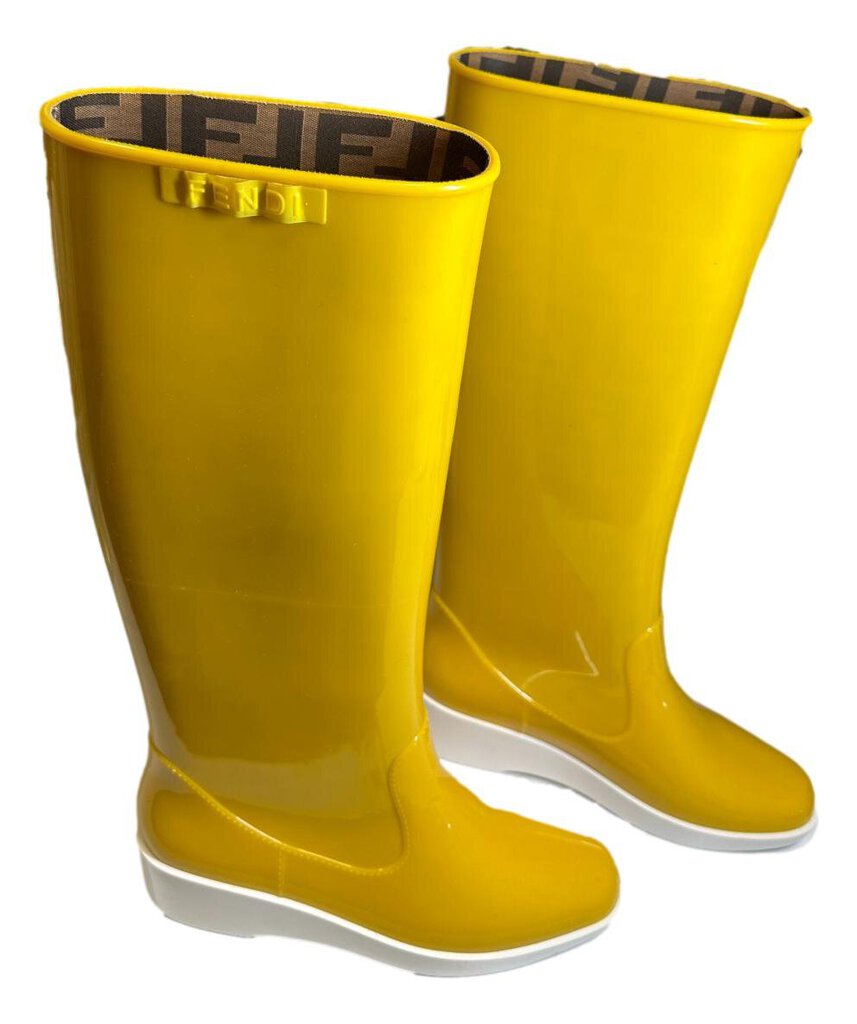 FENDI Yellow Wedge Rubber Rain Boot