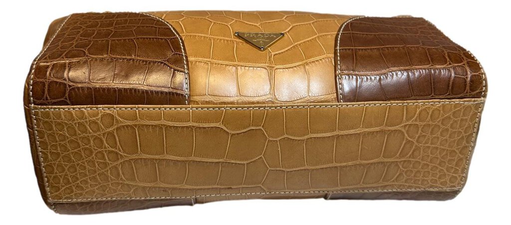 PRADA Tan and Brown Crock Print Vintage Shoulder Bag