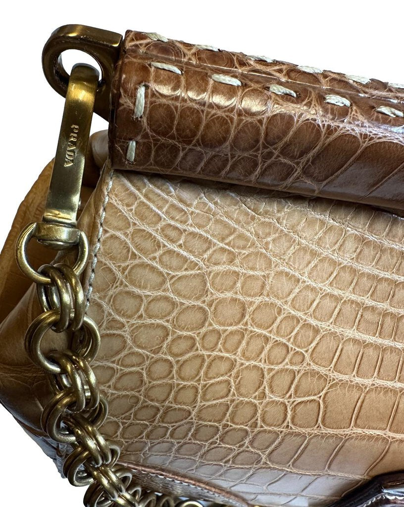 PRADA Tan and Brown Crock Print Vintage Shoulder Bag