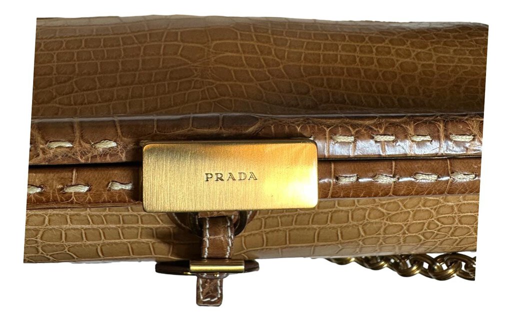 PRADA Tan and Brown Crock Print Vintage Shoulder Bag