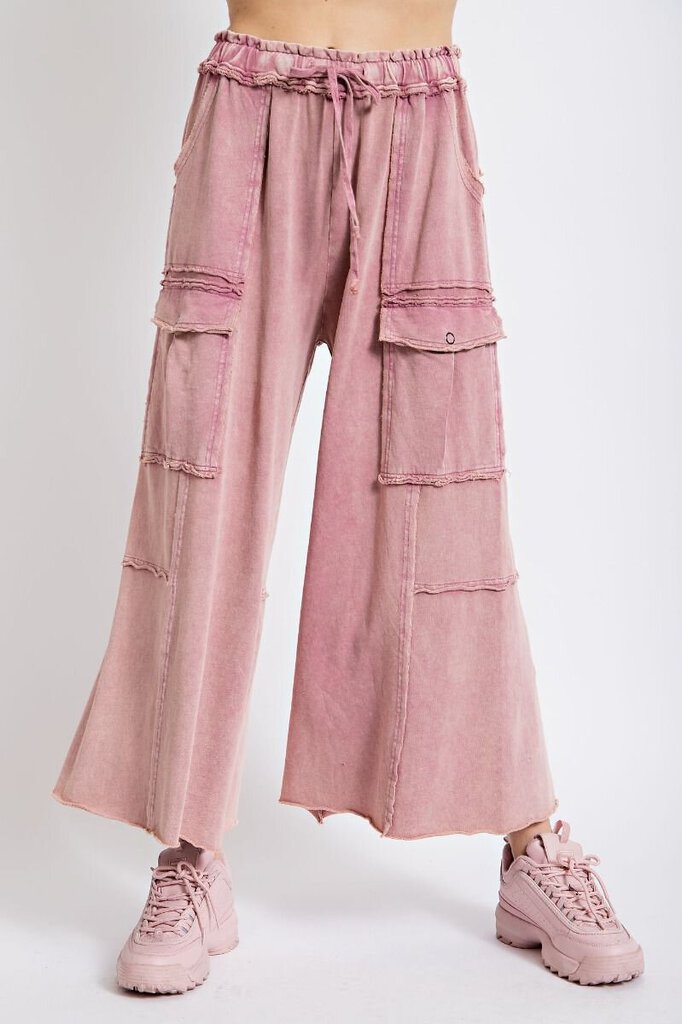 EASEL Faded Plum Mineral Wash Cotton Cargo Pant