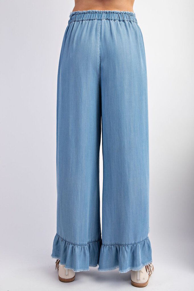 EASEL Light Wash Loose Fit Ruffle Pant