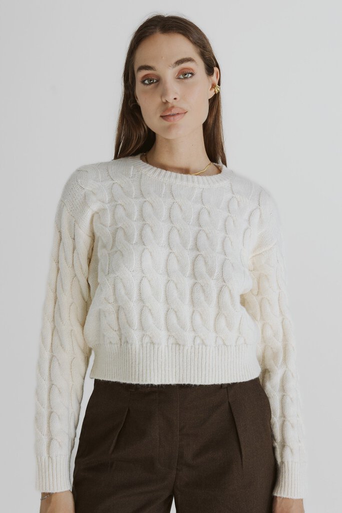 ALLROW Super Soft Classic Cropped Fit Cable Sweater