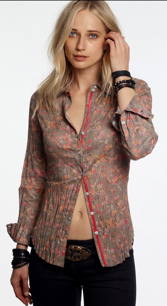 CINO Taupe and Mixed Floral Long Sleeve Top