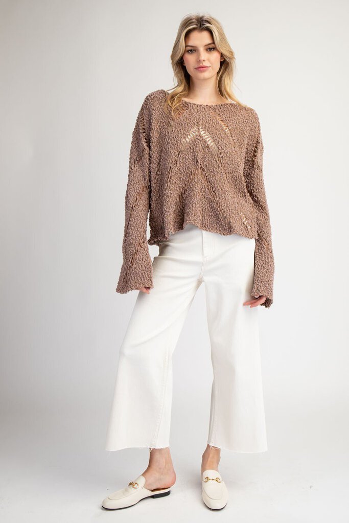 EESOME LOS ANGELES Coco Open Crochet Long Sleeve Sweater Top