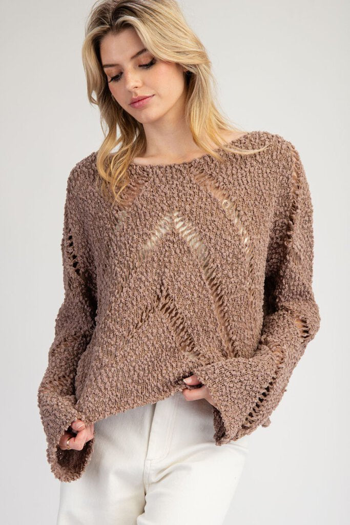 EESOME LOS ANGELES Coco Open Crochet Long Sleeve Sweater Top