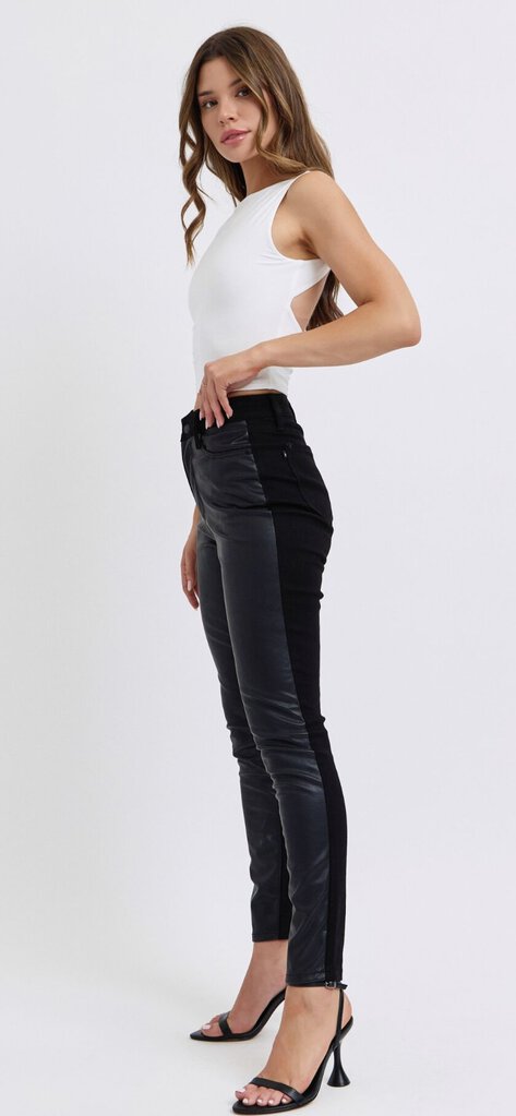 JUDY BLUE Black Faux Leather & Denim Skinny Jean