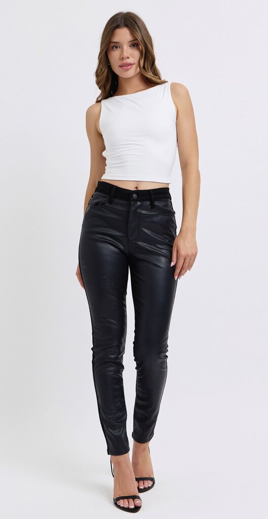 JUDY BLUE Black Faux Leather & Denim Skinny Jean