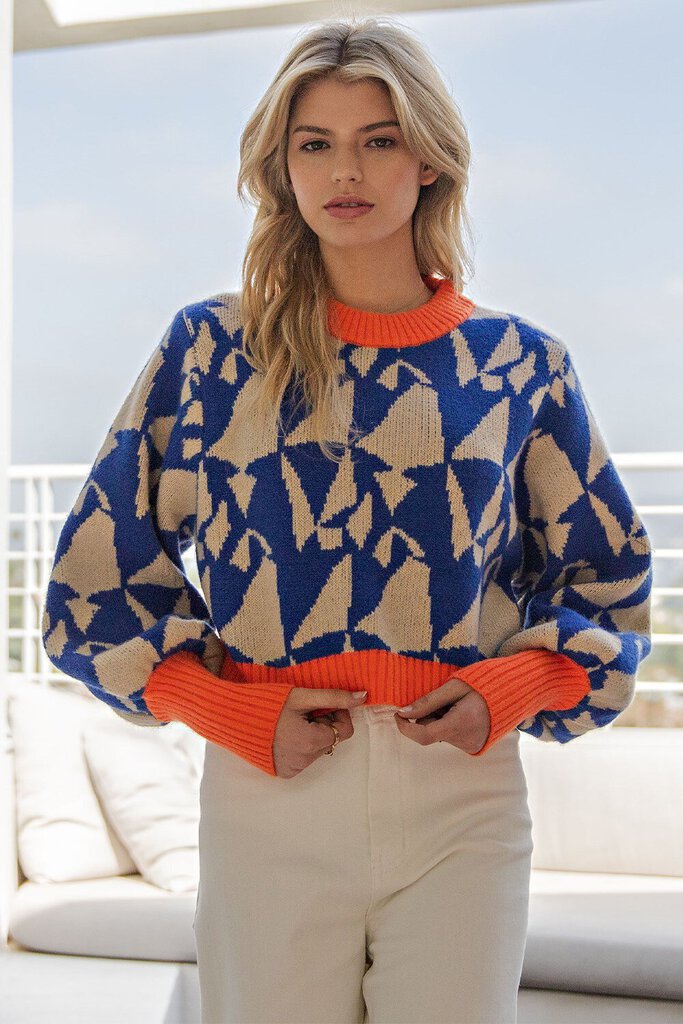 EESOME Geometric Printed Long Sleeve Sweater