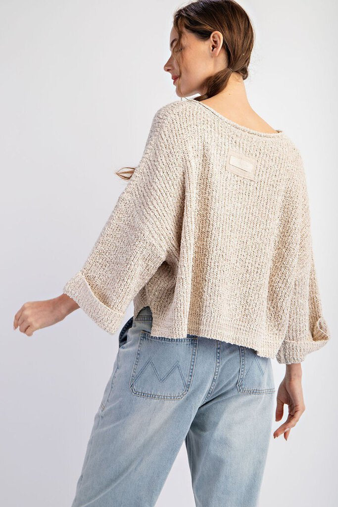 EESOME Oatmeal Mid Sleeve Textured Long Sleeve Sweater Top