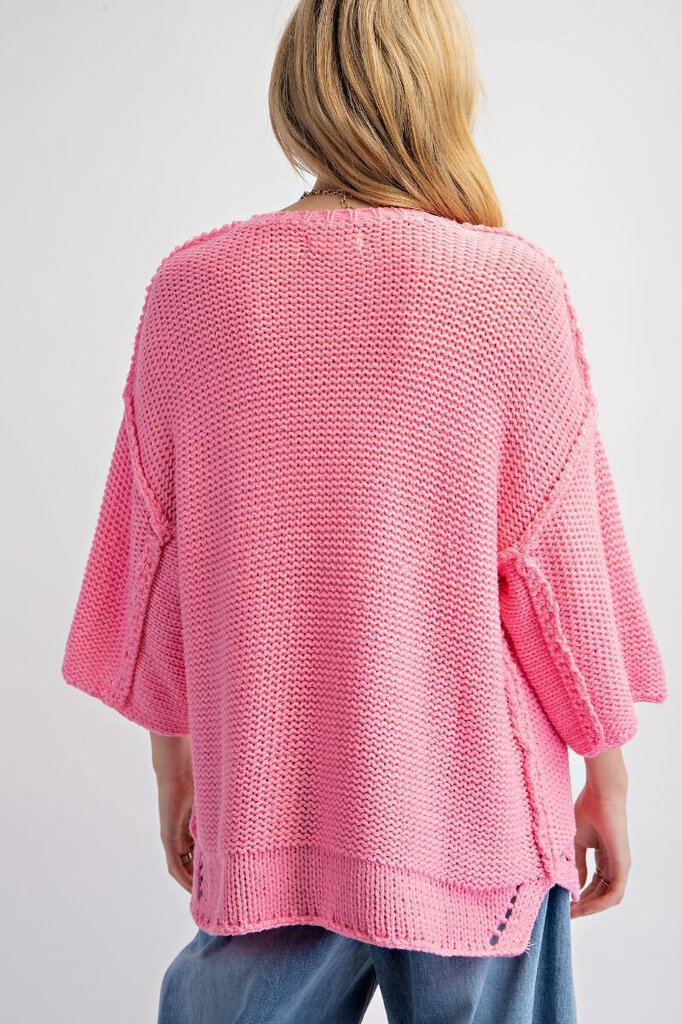 EASEL Bubble Gum Pink Pullover Mid Sleeve Sweater