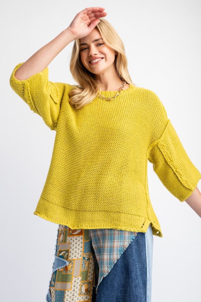 EASEL Lime Mustard Pullover Mid Sleeve Sweater