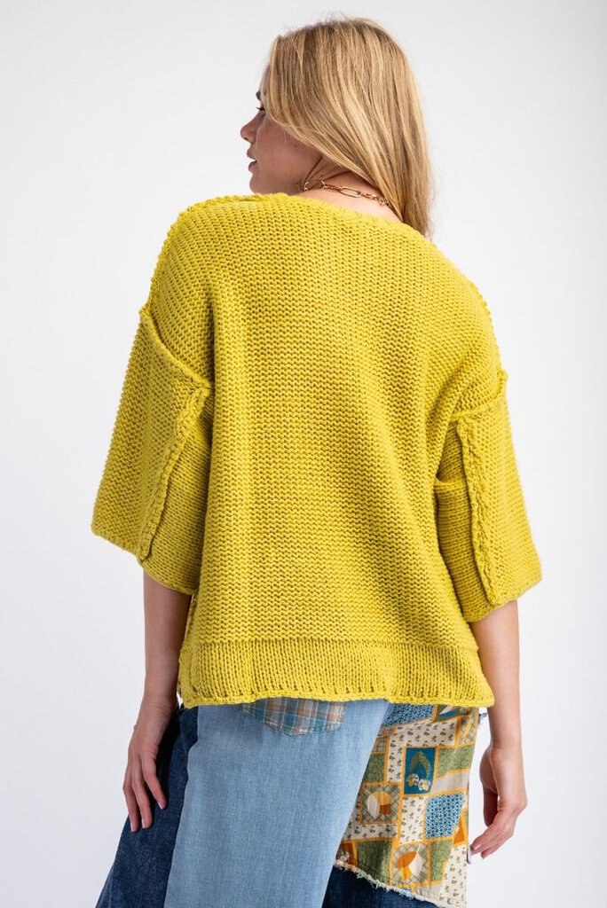 EASEL Lime Mustard Pullover Mid Sleeve Sweater