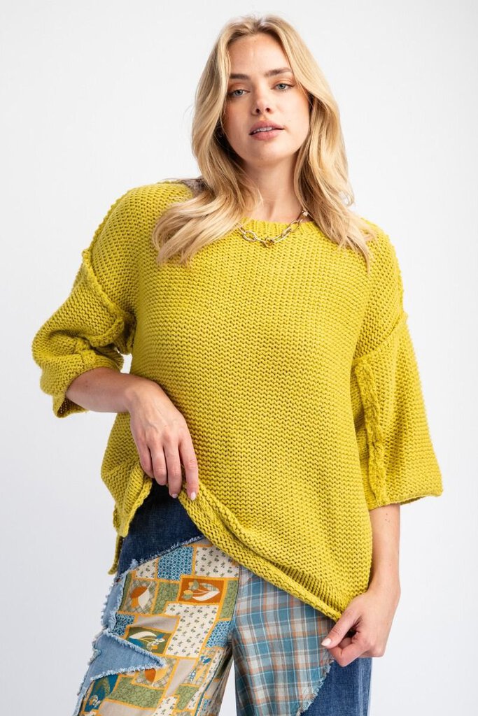 EASEL Lime Mustard Pullover Mid Sleeve Sweater