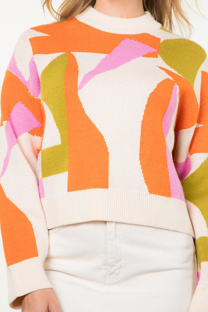 THML Cream Orange Pink and Lime Long Sleeve Sweater